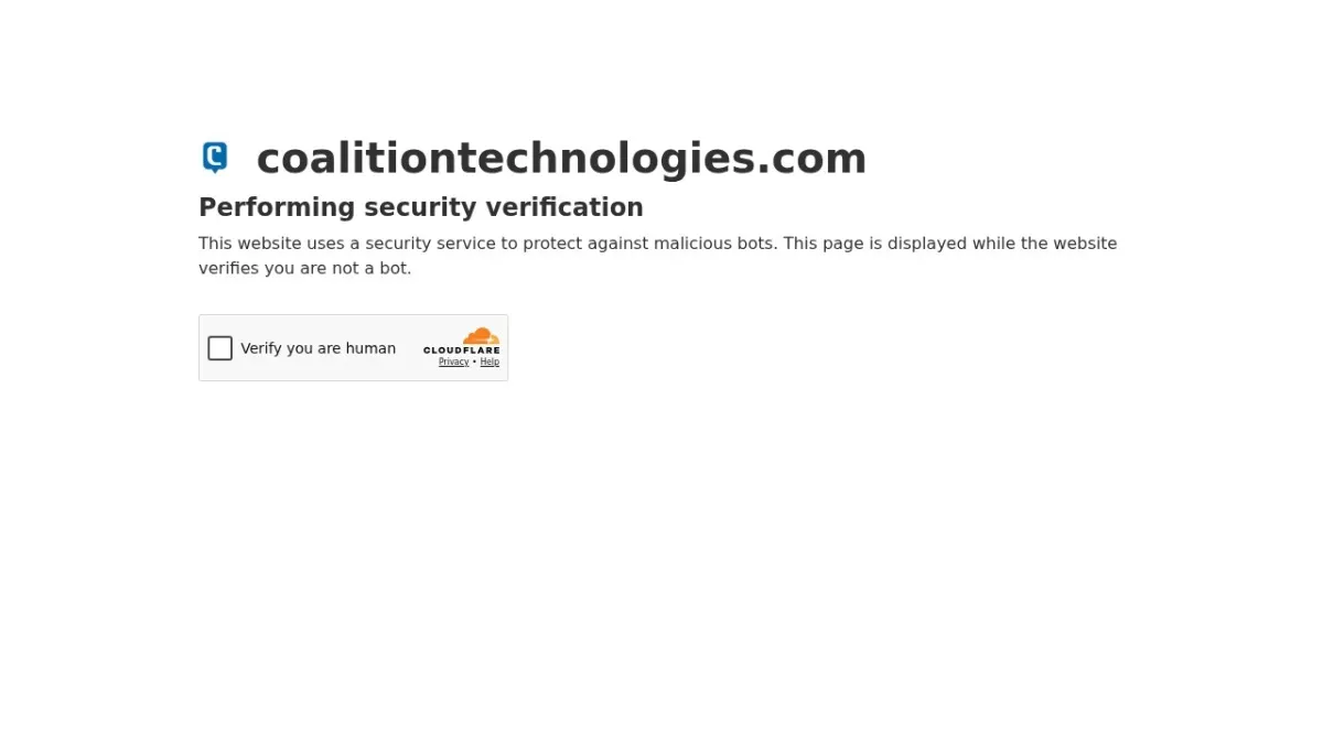 Coalition Technologies security verification screen shown during homepage screenshot capture for the 2026 AEO Engine ranking of top SEO companies in the US