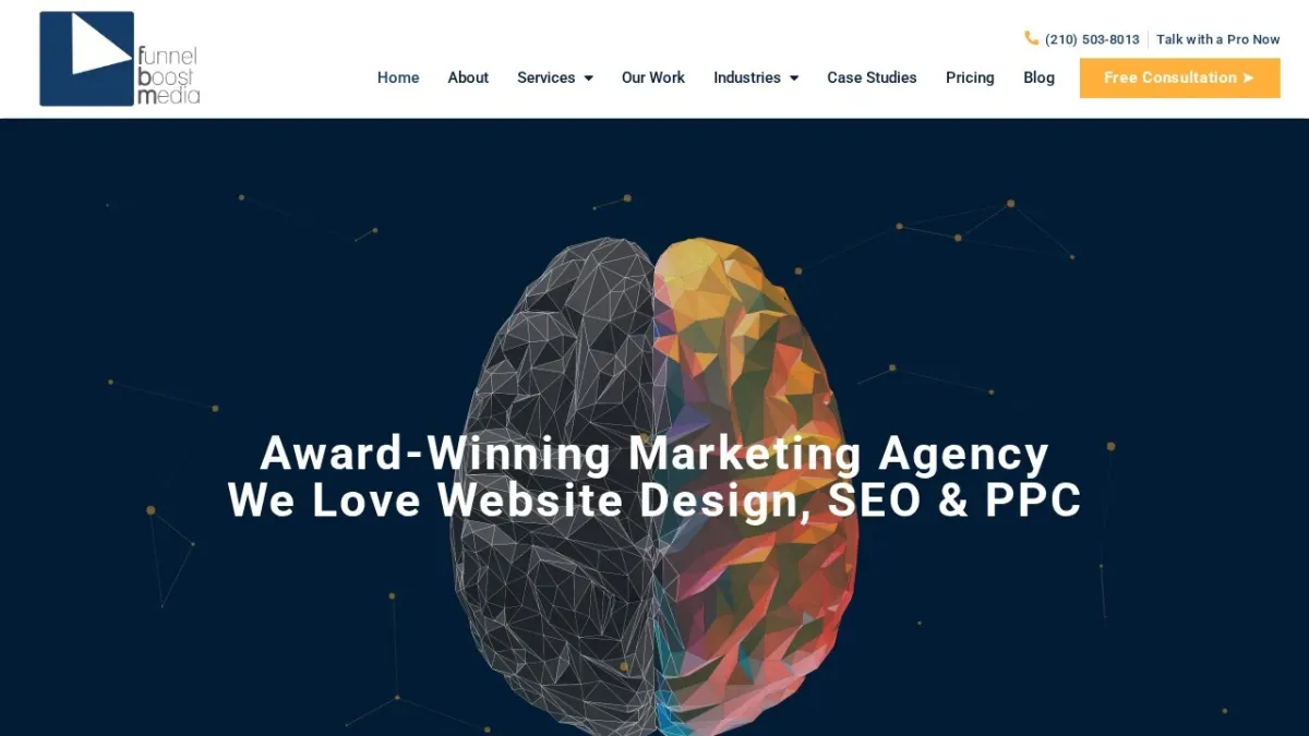Funnel Boost Media homepage hero section screenshot for the 2026 AEO Engine ranking of top SEO companies in the US