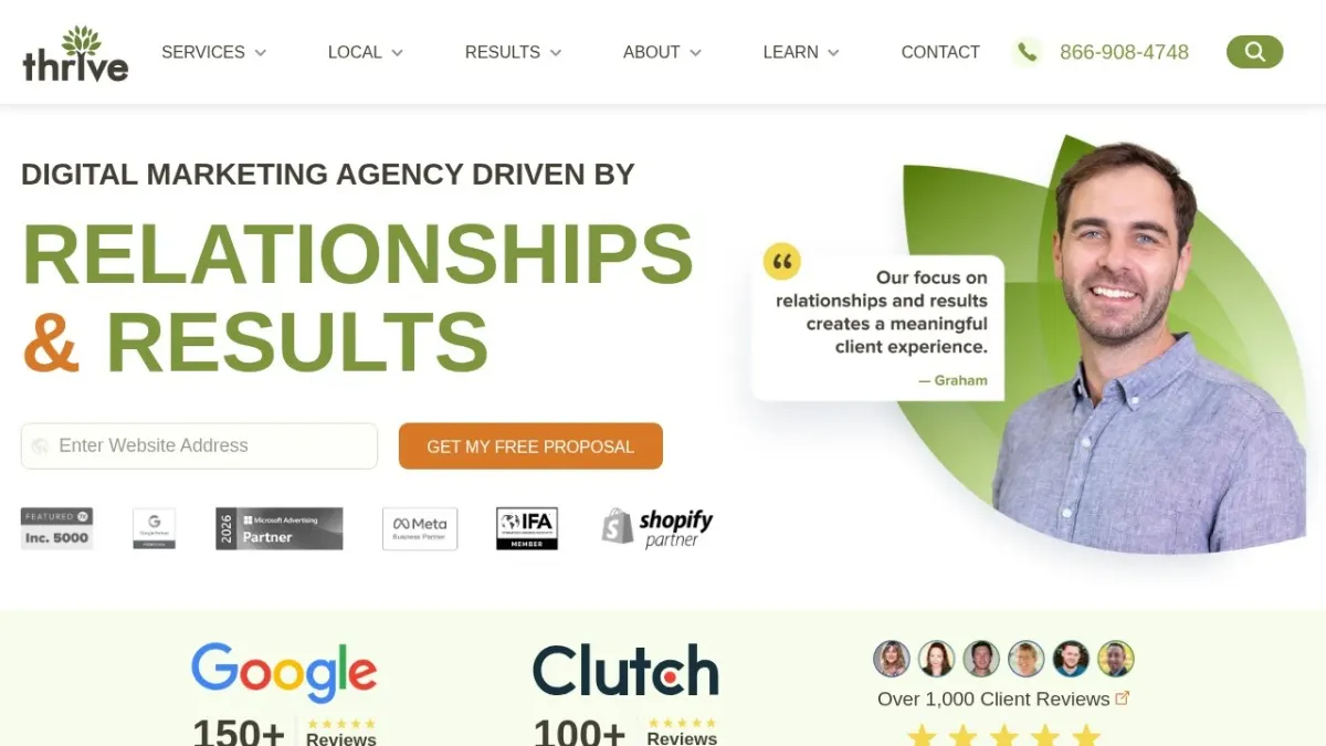 Thrive Internet Marketing Agency homepage hero section screenshot for the 2026 AEO Engine ranking of top SEO companies in the US