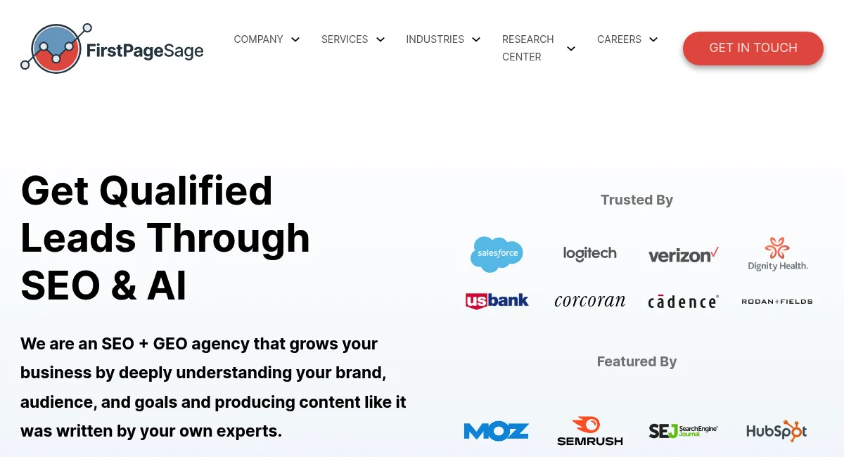 First Page Sage homepage hero section — enterprise thought-leadership B2B SEO agency