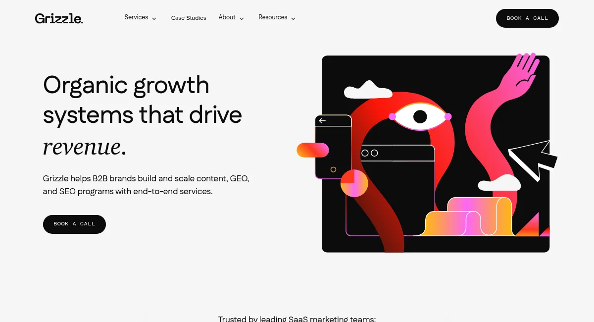 Grizzle homepage hero section — B2B content-led SEO agency with SaaS case studies