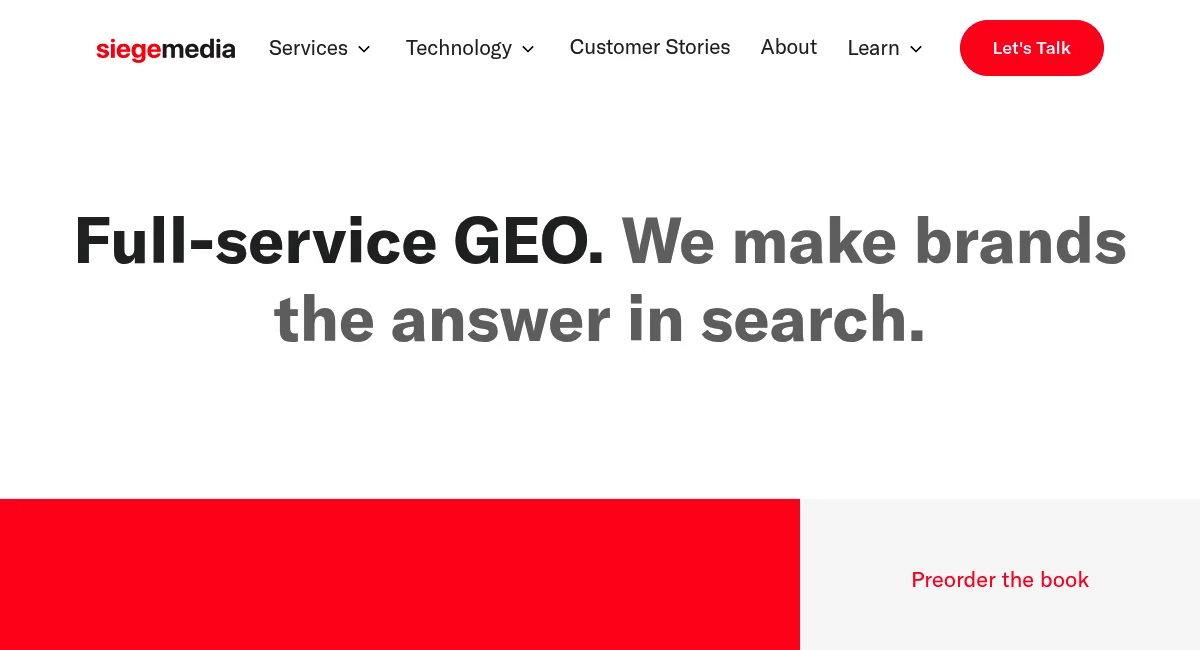 Siege Media homepage hero section — content production and digital PR B2B SEO agency