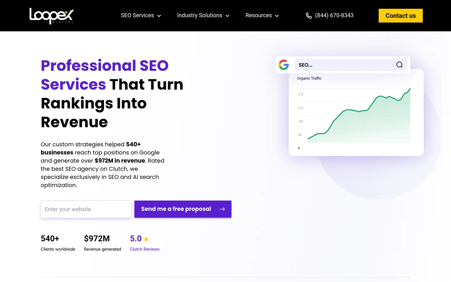 Loopex Digital homepage showing SaaS SEO and editorial link-earning services for software brands